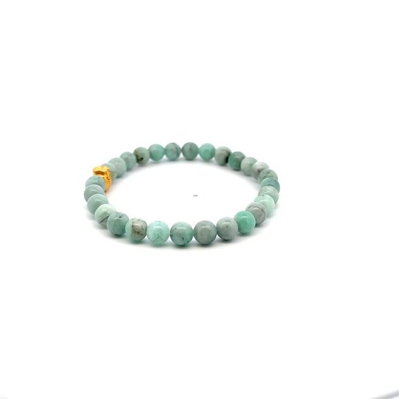 24K Gold Money Bag Charm Bracelet Gemstones Emerald May Birthstones 6mm S 6.5in - Picture 2 of 5